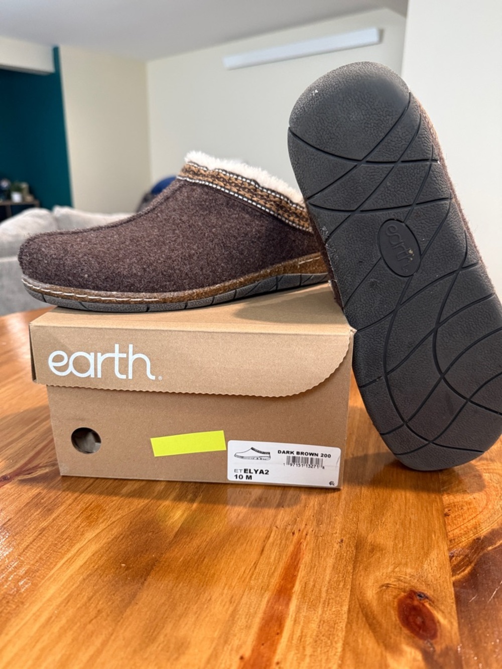 Earth Dark Brown Wool-Look Slip-On Mules with Faux Fur Trim